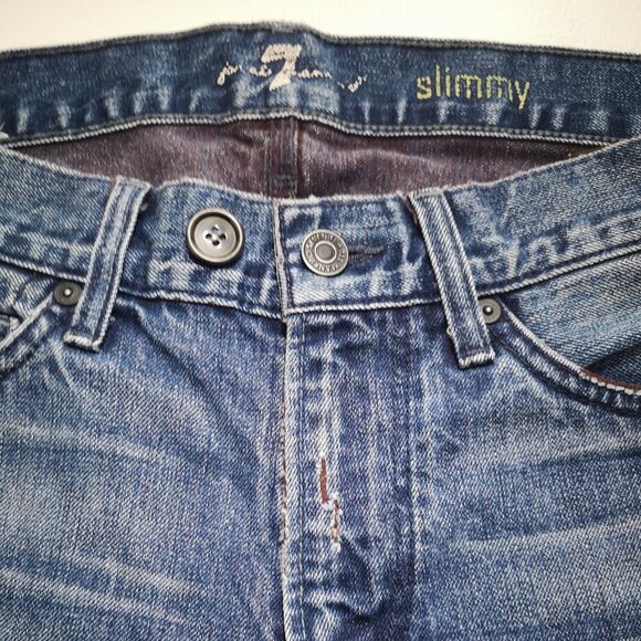 7 For All Mankind Slimmy Men's Size 30 Straight Leg Medium Wash Blue Jeans - Picture 4 of 16